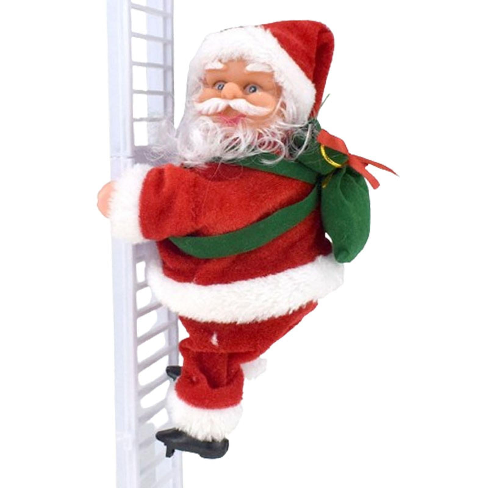Luzkey Electric Climbing Ladder Santa Claus, Santa Claus Figure with Bag Climbing Santa Claus on Ladder with Music for Holiday