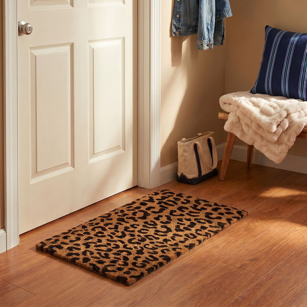 Mainstays Natural and Black Leopard Print Coir Outdoor Doormat, 18" x 30"