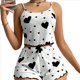 thumbnail image 1 of Conjunto de Pijama de 2 Piezas con Estampado Gráfico para Mujer, Top Corto y Pantalones Cortos de Verano, Conjuntos de Ropa de Dormir Acanalados. y Negro XL, 1 of 5