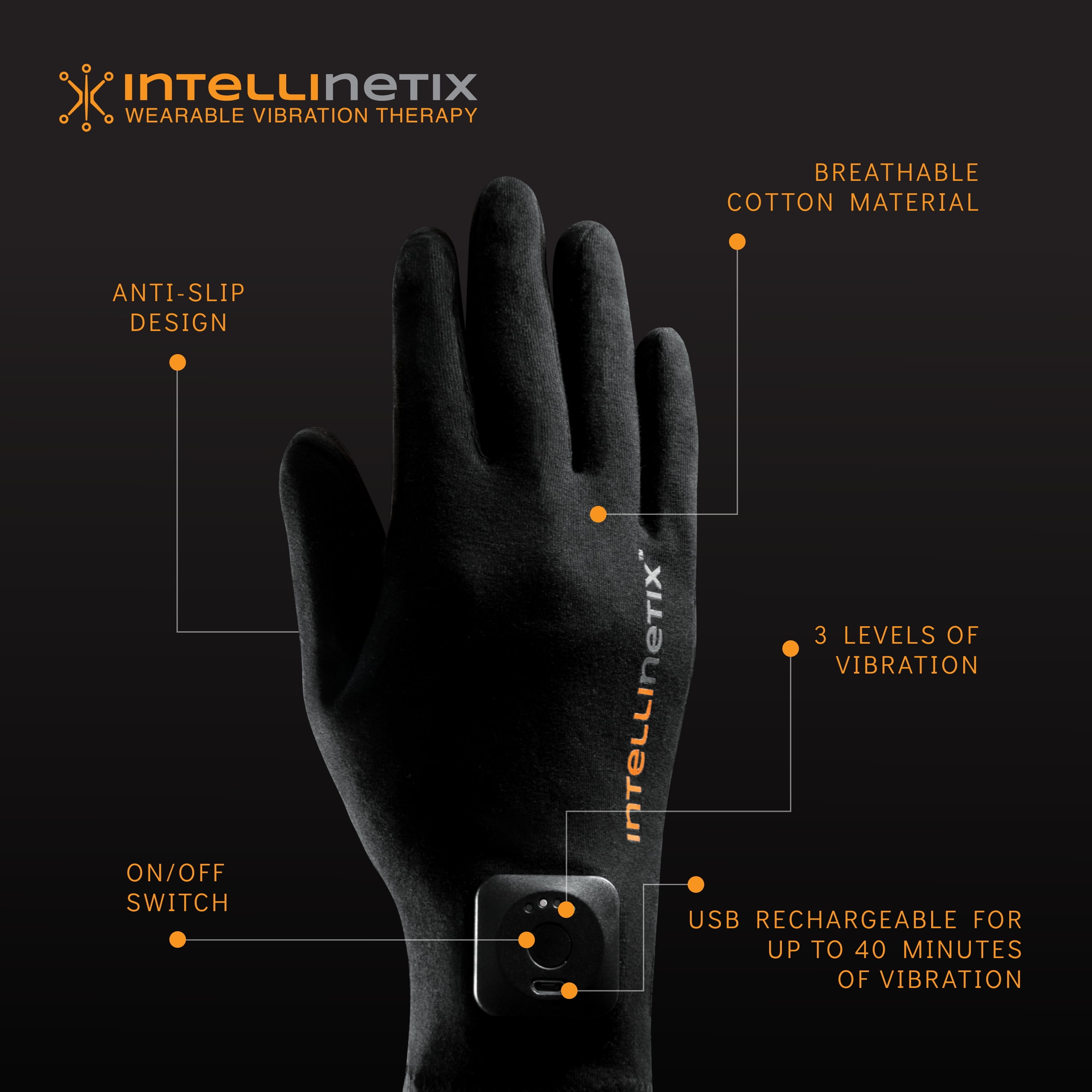 Intellinetix Vibration Therapy Glove, Cotton, Black, Small, 1/PR  (1103806_PR)