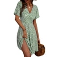 thumbnail image 3 of Womens Sundress Summer Floral Short Sleeve Wrap V Neck A-Line Midi Dress Flower 3 L, 3 of 8