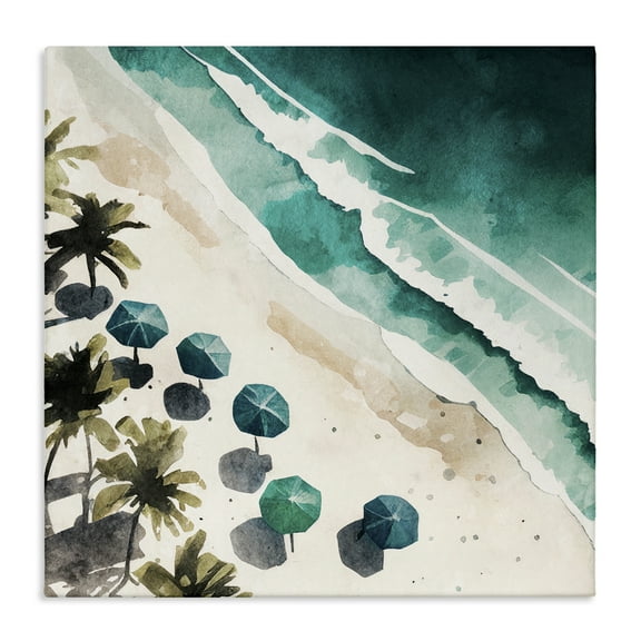 Stupell Industries Umbrella Lined Coast Nautical & Beach Painting Wrapped Canvas Art Print Wall Art, 17 x 17