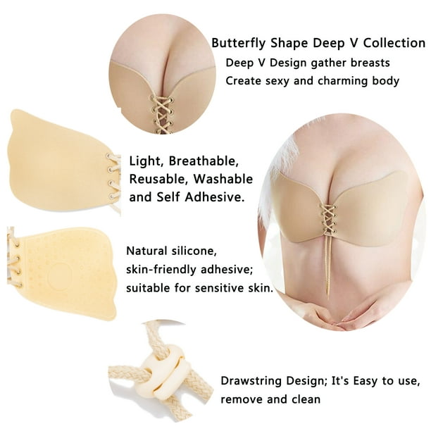LELINTA Beige Adhesive Backless Strapless Sticky Bra with