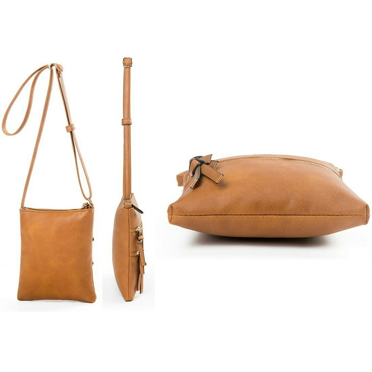 Small Crossbody Purses for Women Multi Pocket Travel Bag Over The Shoulder with Extra Long Strap Brown