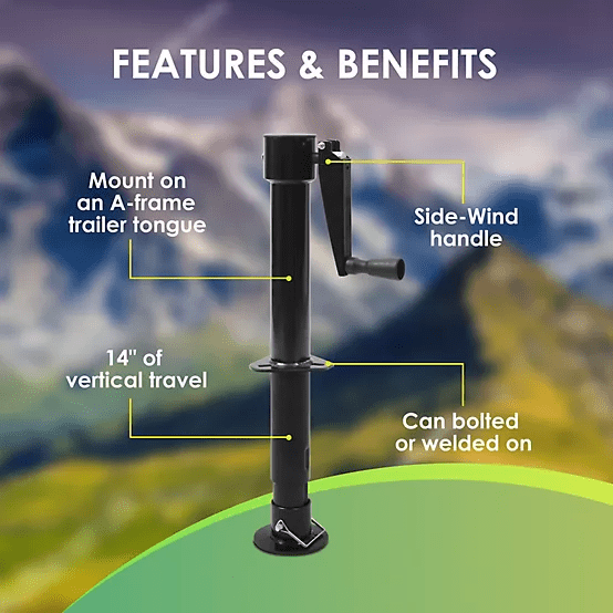 TowingMaster 2000lb Sidewind Turbo Jack, A-Frame Tongue Jack with Manual/Drill Power, for RV/Trailer/Cargo/SUV, Black