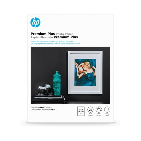 HP Premium Plus Glossy Photo Paper | 25 Sheets | Letter | 8.5 x 11 in | CR670A