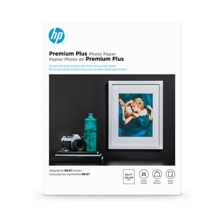 HP Premium Plus Glossy Photo Paper | 25 Sheets | Letter | 8.5 x 11 in | CR670A