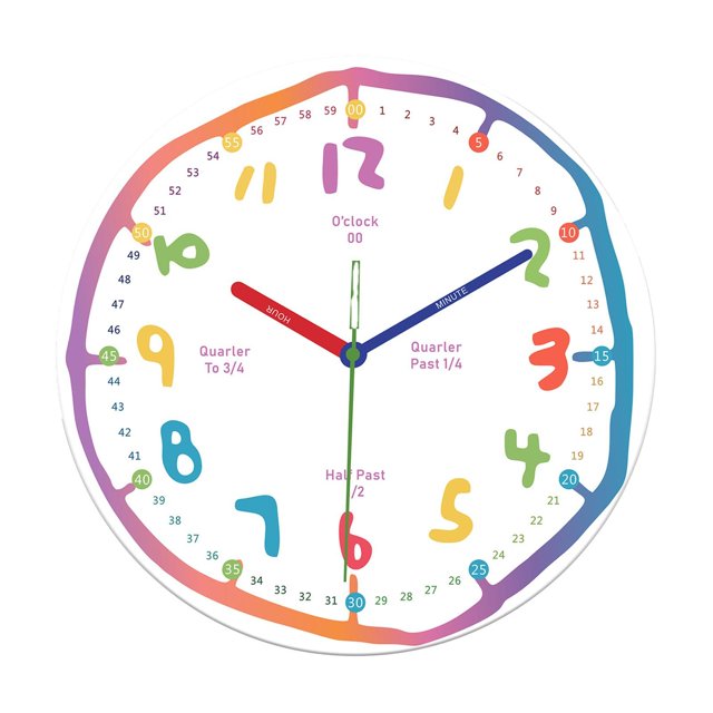 Reloj de pared para niños, decoración de pared, colorido, redondo, de madera, analógico, de 12 pulgadas, decorativo, silencioso, para interior, jardín Estilo B