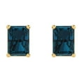 thumbnail image 3 of 14K Solid Gold Push Back Stud Earrings for Women | 2 cttw Emerald Cut Natural London Blue Topaz | Yellow Gold, 3 of 5