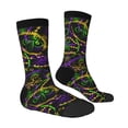 thumbnail image 3 of Uemuo Neon Mardi Gras Pattern Women's Crew Socks, Soft Durable Breathable Moisture-Wicking with Odor Control Cotton socks, 3 of 9