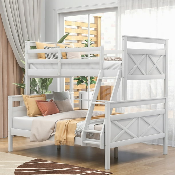 Euroco Twin Over Full Convertible Wood Bunk Bed with Sturdy Ladder