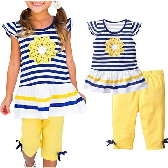 Gerichy 2Pcs Baby Girls Kids Cute Flower T-Shirt Tops Shorts Pants Outfits Summer Clothes 1-8Y