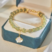 CHENjy, jade bracelet for women, jade bracelet, jewelry, elegant double layer gingko leaf and natural stone charm for fashion friendship, Gold