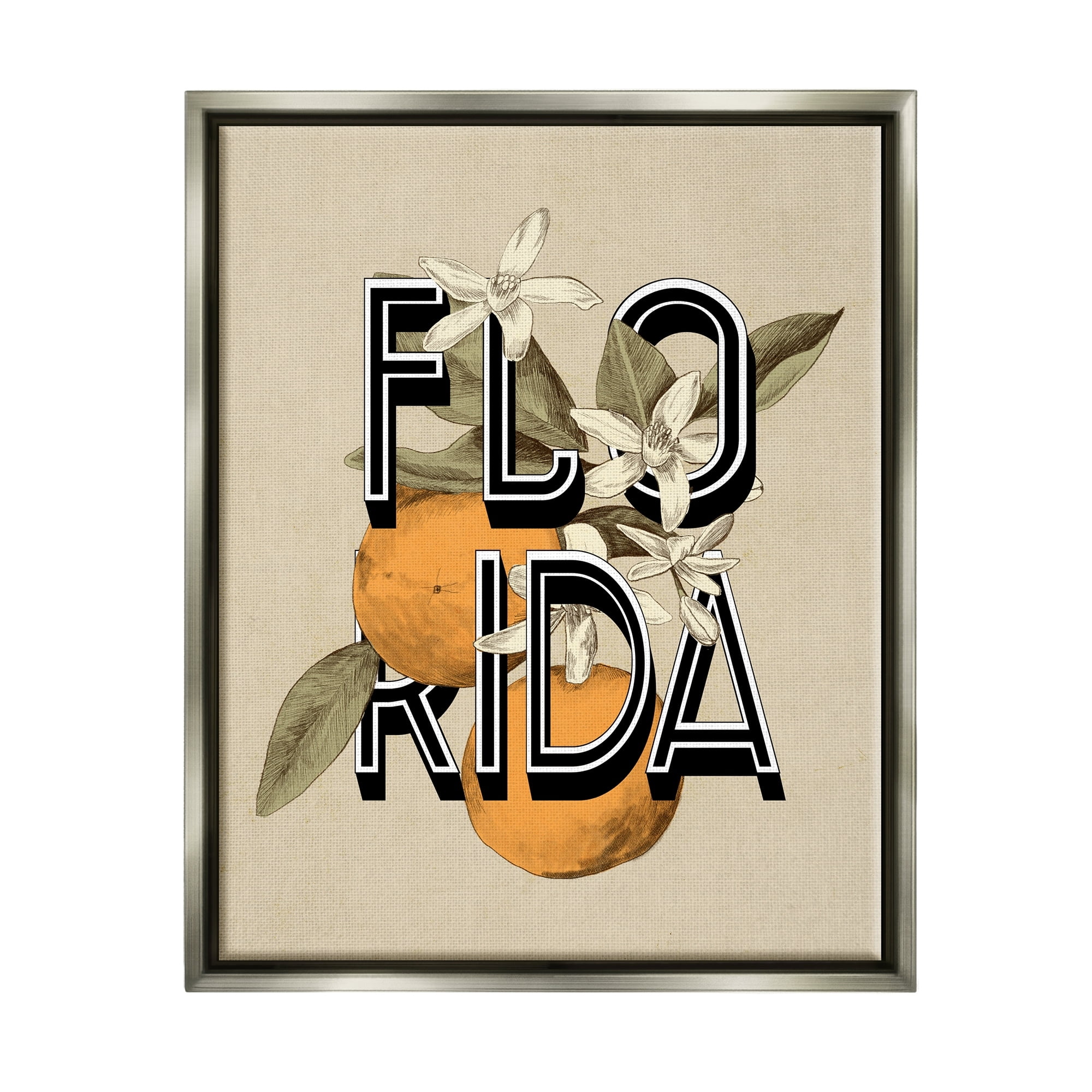 Stupell Industries Florida Orange Blossoms State Flower Typography Graphic Art Luster Gray Floating Framed Canvas Print Wall Art, Design by Daphne Polselli