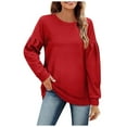 thumbnail image 2 of gbyLJF Womens Tops Casual Long Balloon Sleeve Pullover Fall Thin Section Comfy Loose Round Neck Solid Tunic Blouses Red L, 2 of 6