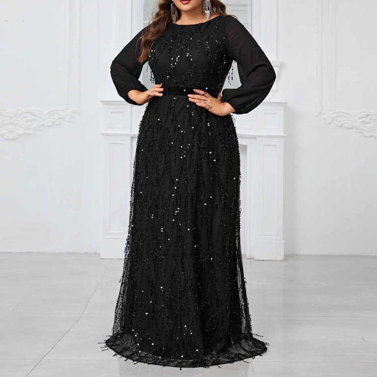 Women's Plus Size Off Shoulder Sequin Maxi Dress - Puff Sleeve, Backless Formal Gown For Cocktail Party & Evening