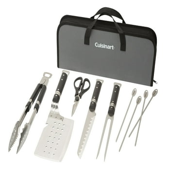 Cuisinart Chefs Classic 10 Piece Stainless Steel Grill Set - Spatula, Tongs, Fork, , Shears, And 4 Skewers.