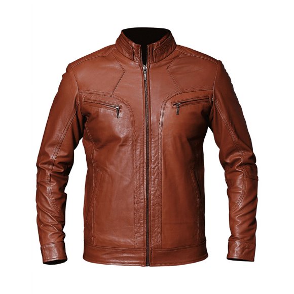 Brown Leather Cafe Racer Jacket With Panel Stitching Mens Brown Leather Motorcycle Jacket Brown Leather Jacket Biker Brown Motorcycle Jacket size 4XL