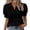 Black, variant on Women Elegant Short Sleeve Plus Size Puff Sleeve Blouse Hollow V Neck Evening Top