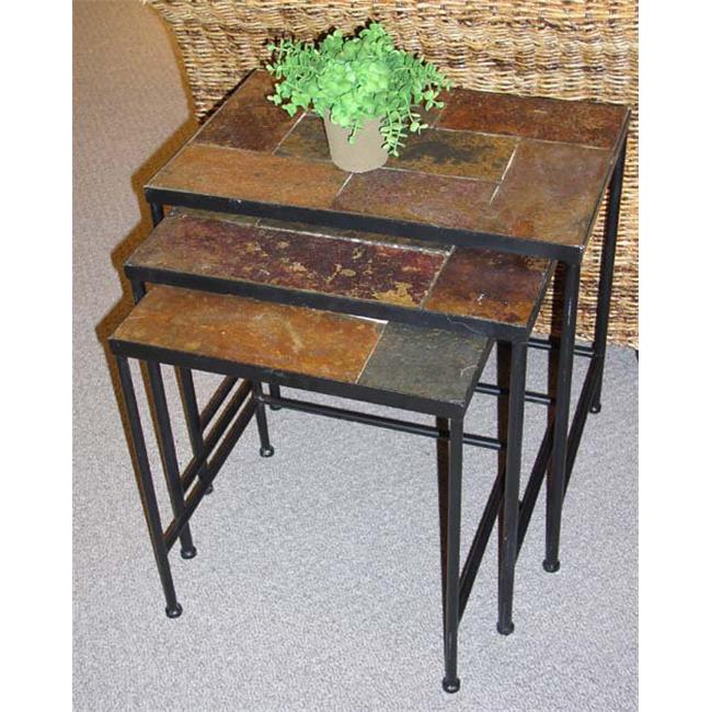 3 piece Nesting Tables with Slate Tops Metal/Slate