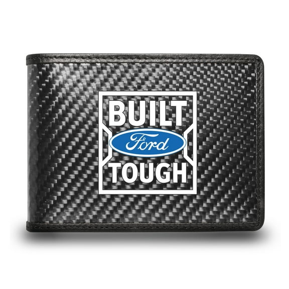 Ford Built-Ford-Tough Black Real Carbon Fiber Leather RFID Block Bi-fold Wallet