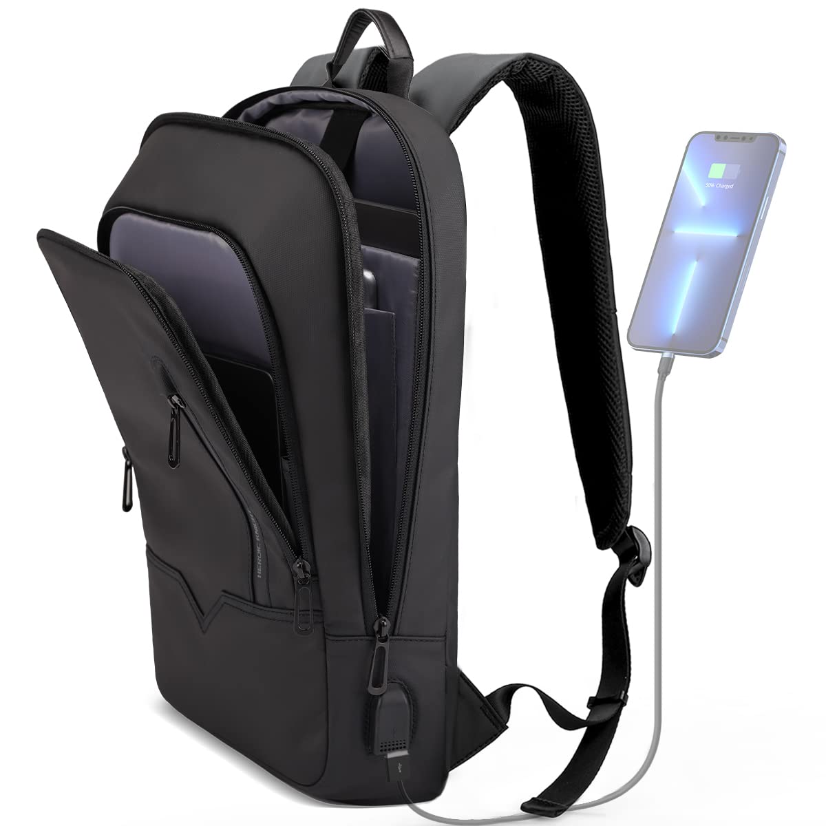 hk Backpack for Men Business Slim Backpack with USB Charger