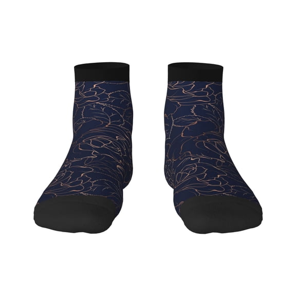 Rateoe Navy Dark Blue Pattern Quarter Crew Socks,Toe Seamed Ankle Socks,Cotton Cushioned Breathable Athletic Crew Sports Socks