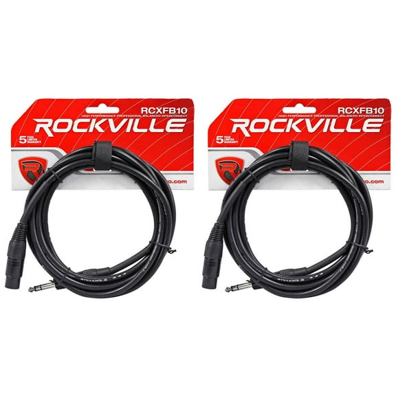 2 Rockville RCXFB10B Black 10' Female REAN XLR to 1/4'' TRS Balanced Cables OFC