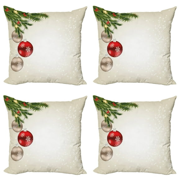 Ambesonne Christmas Throw Pillow Cover 4 Pack, Tree, 16", Beige Red Green