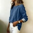 thumbnail image 5 of Loose Fit Soft Dressy Pullover Sweater Tops Women's Spring Round-Neck Denim Casual Comfortable Long-Sleeved Top Blue Xxl, 5 of 7