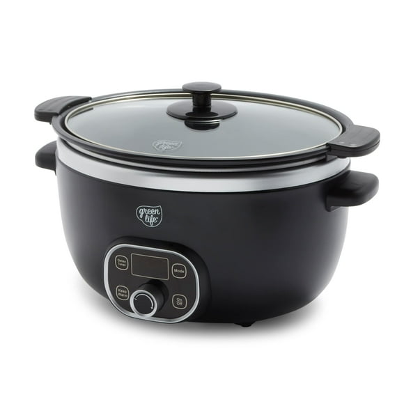 GreenLife Cook Duo Mijoteuse Antiadhésive en Céramique Saine 6 Qt, Sans PFAS, Minuterie Numérique, Pièces Allant au Lave-Vaisselle, Noir