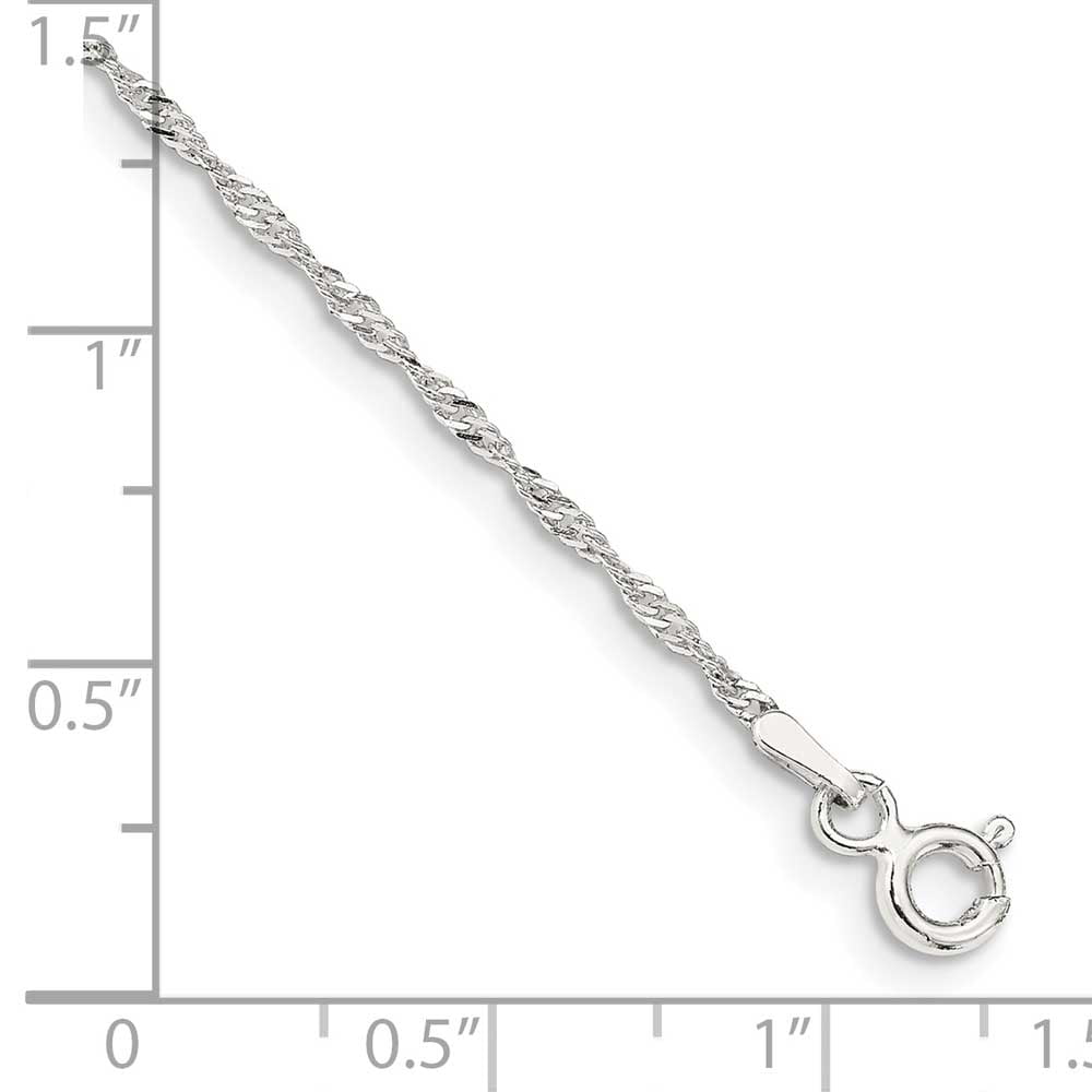 Sterling Silver 1.4mm Singapore Chain Anklet