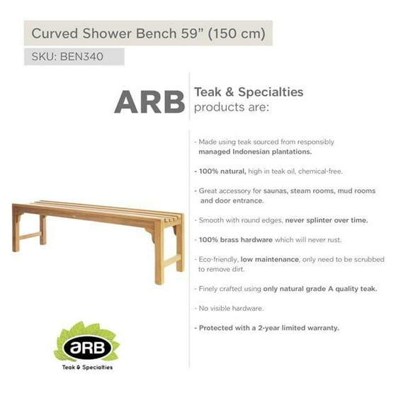 ARB TEAK & SPECIALTIES BEN340 Teak Shower Bench Curved 59' (150 cm)