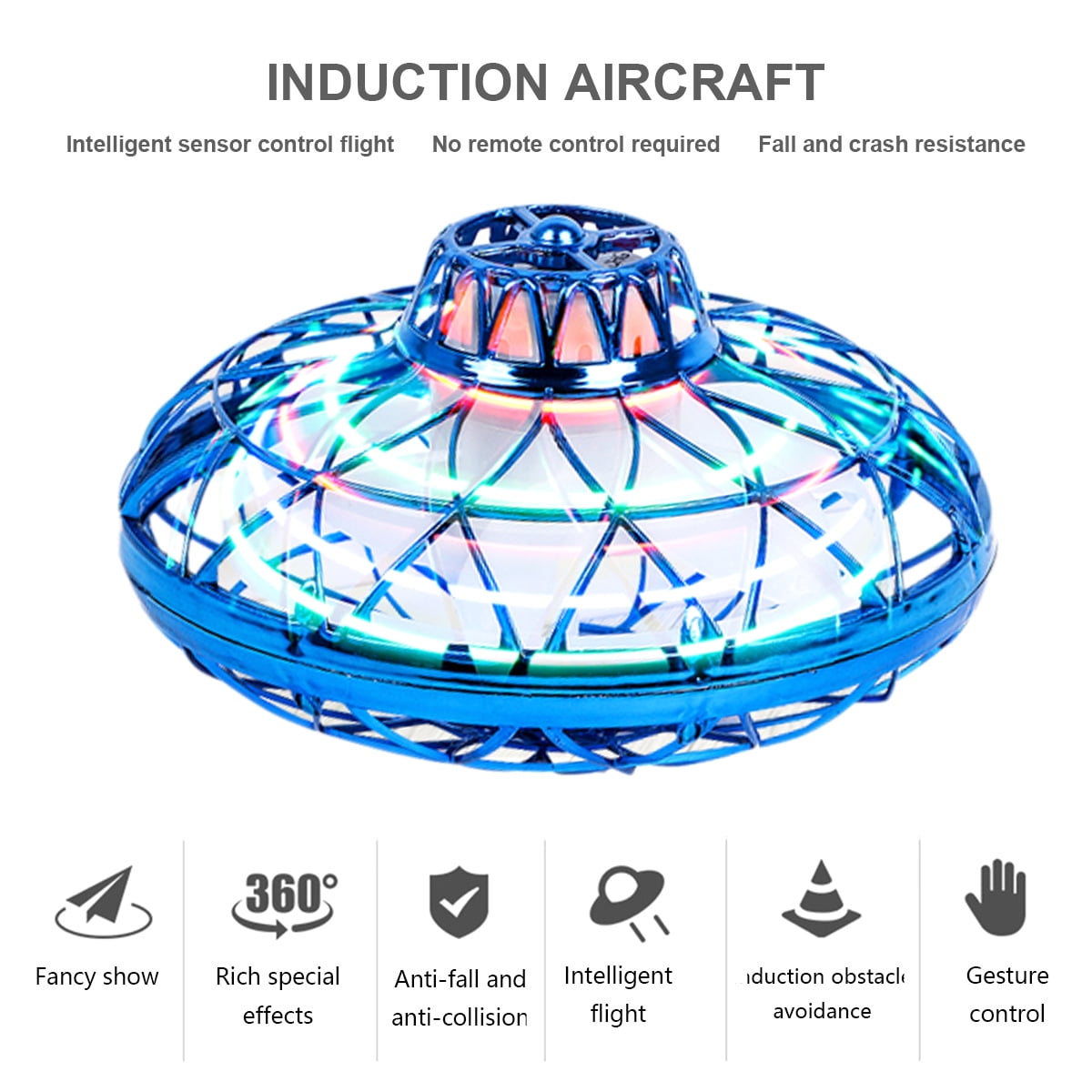 LED Tiny Flying Fidget Spinner Stress Relief Flying Induction UFO Vehicle Toy 