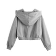 thumbnail image 3 of Bibifish Womens Hoodies Black Cropped V-Neck Hooded Sweatshirts Soft Stretchy Drawstring Hood Daily Streetwear Dating Outings Chic Pullover, 3 of 5