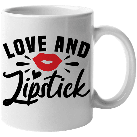 

Love and Lipstick with Red Lips Design - Beauty Themed Merch for Makeup Artist or Cosmetologist Gift for Makeup Lovers & Beauticians White Mug 11oz