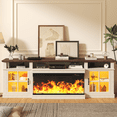 thumbnail image 4 of Sonegra 80 inch Fireplace TV Stand for TVs up to 90" with Electric Fireplace, Farmhouse Entertainment Center with LED Lights and Glass Door, Modern TV Consoles for Living Room, White, 4 of 8