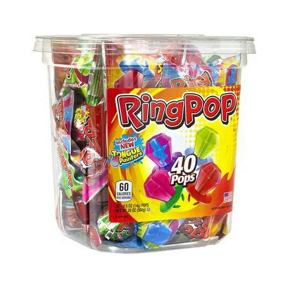RING POP Individually Wrapped Lollipop Candy, 40 Count Bulk Tub