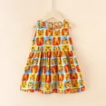 thumbnail image 2 of CAICJ98 Toddler Baby Girl Dress Kids Summer Outfit Casual Cartoon Round Neck A-Line Beach Dresses for Little Girls Gold,18-24 Months, 2 of 4