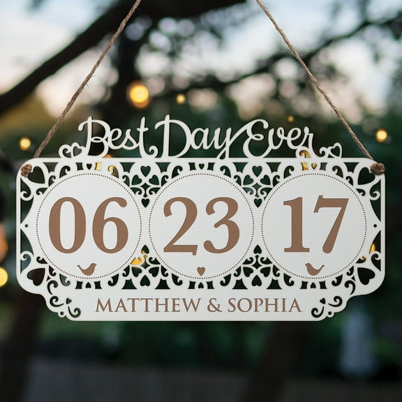 Personalized Best Day Ever Antique White Wood Keepsake