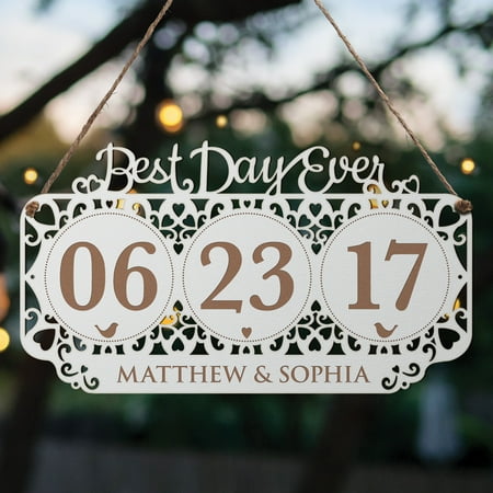 Personalized Best Day Ever Antique White Wood