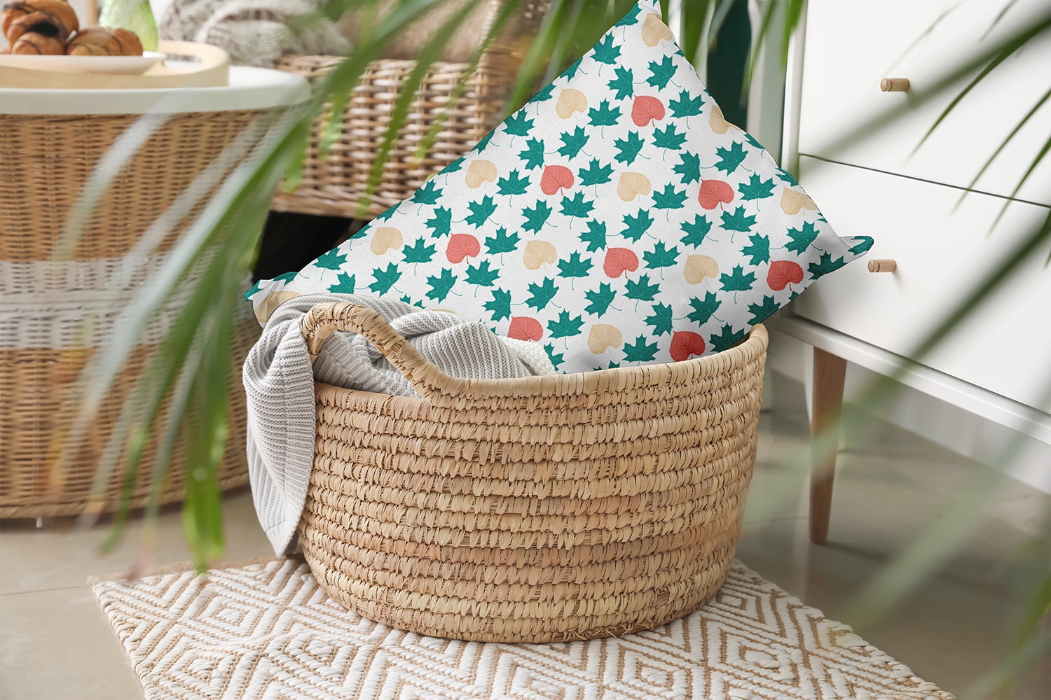 20" x 14" Simply Daisy Lots of Leaves Polyester Indoor/Outdoor Pillow, Unreal Teal Qty 1