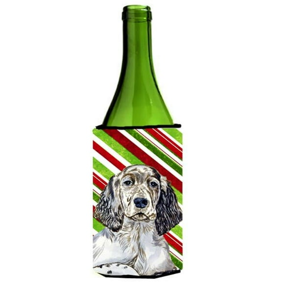 English Setter Candy Cane Holiday Christmas Wine bottle sleeve Hugger - 24 oz.