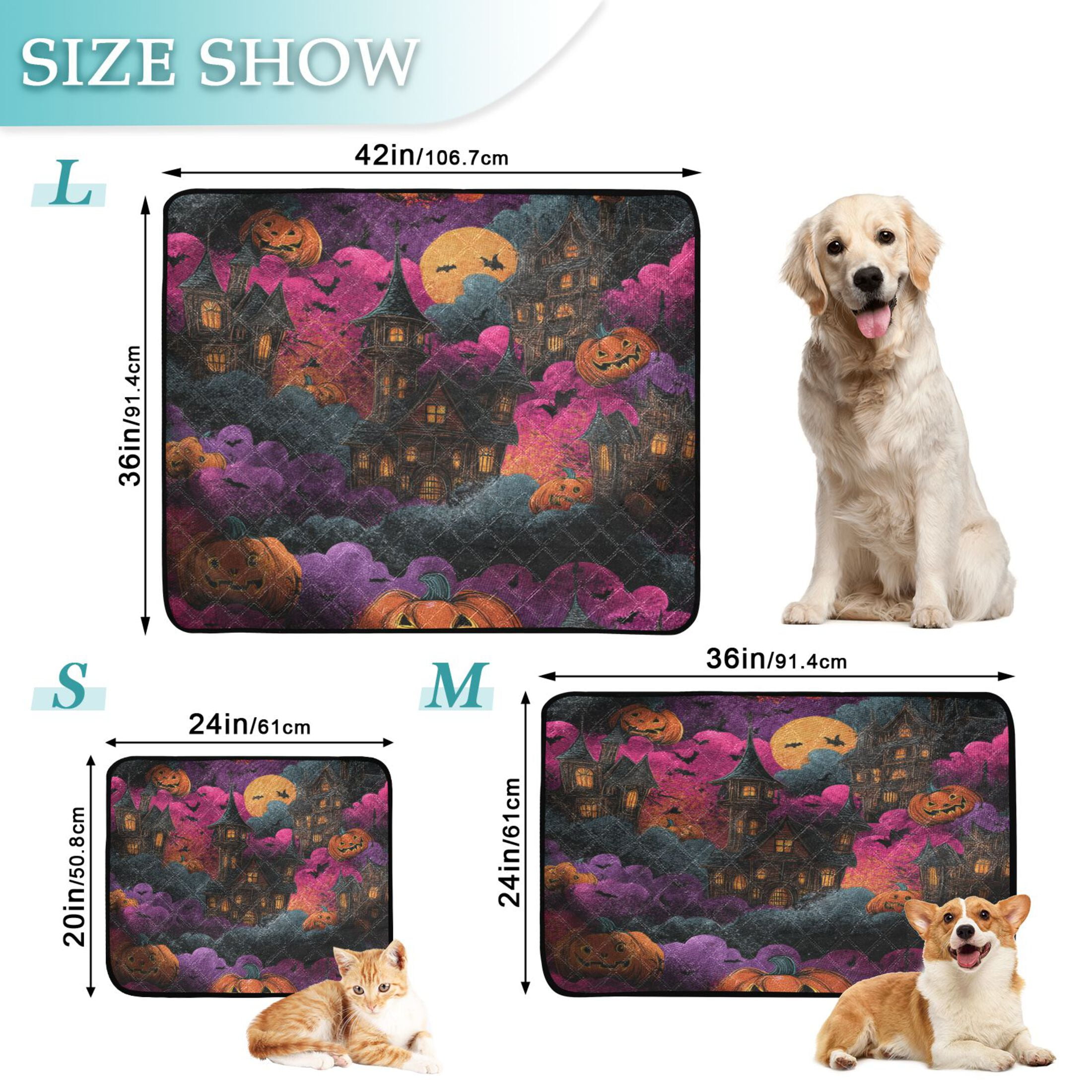 Qxltty Ghost Castle Cat litter Pads Pet Set of 3 Diaper Mats Center Anti-leakage Layer Absorbent Soft and Comfortable