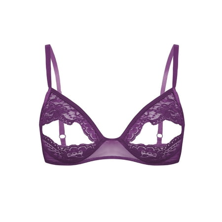 

renvena Women s Lace Floral Portrait Open Tip Bra Wire-Free Unlined Push-up Triangle Bralette Top Nightwear