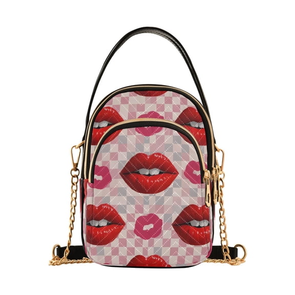 joogoo Women Mouth on Checkered Chain Crossbody Bags Shoulder Handbag Phone Purse