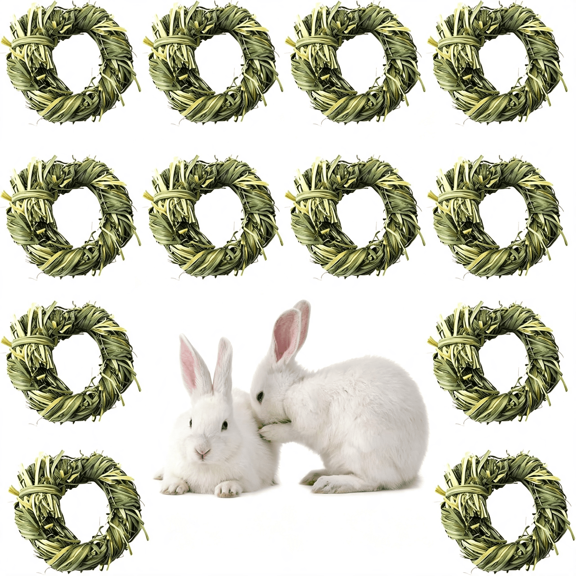 CYFW 12Pcs Bunny Chew Toys for Teeth Hay Circle for Rabbits Hay Rings for Small Animals Guinea Pigs Chinchillas Hamsters Bunnies Digestion Care and Teeth Protection
