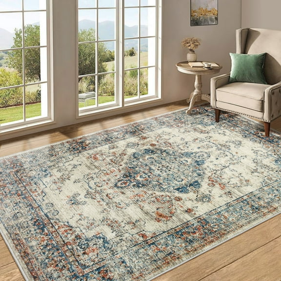 Hywell 8'x10' Vintage Bohemian Rug - Non-Slip Washable Carpet for Living Room, Bedroom