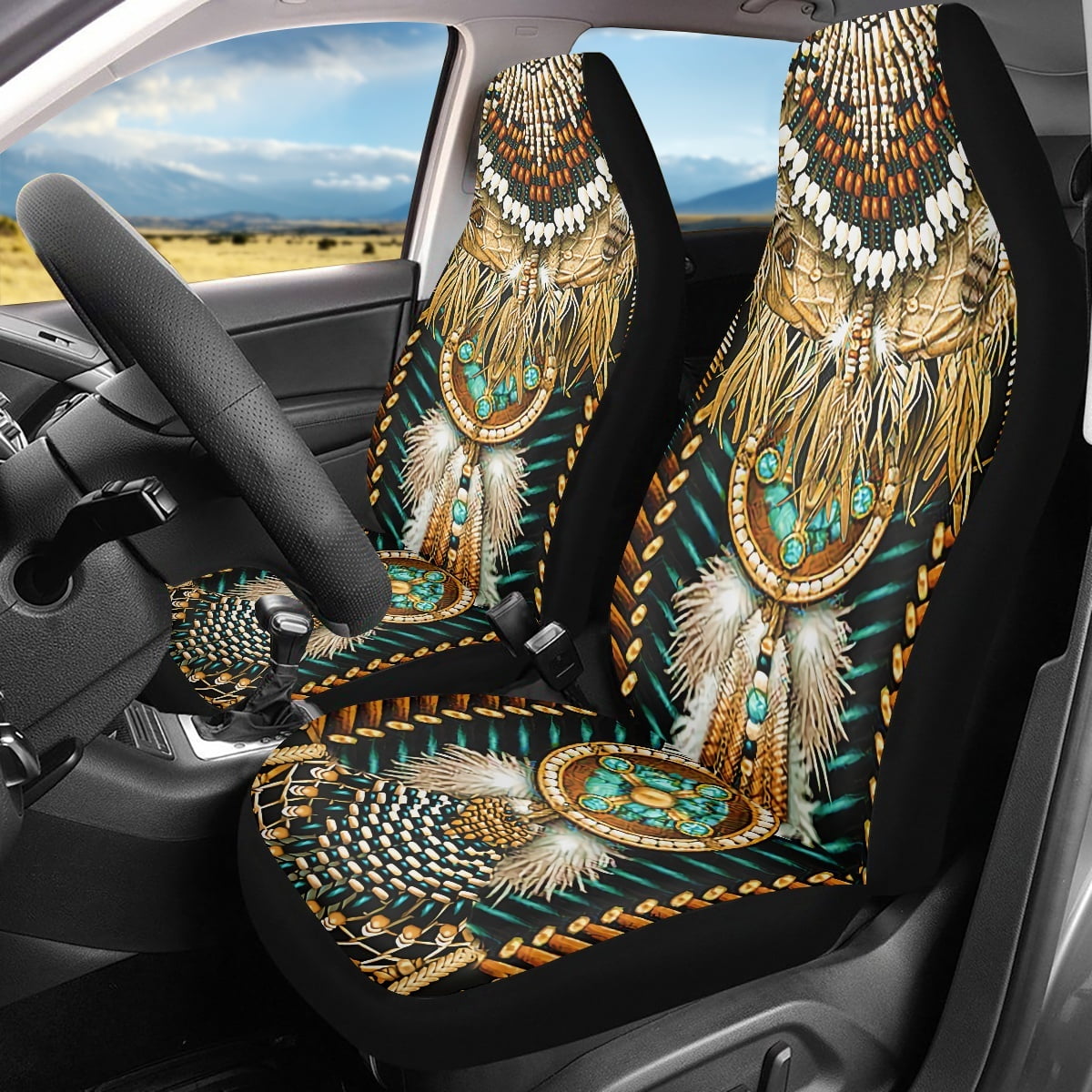 2025 New Fashion Ethnic Tribal Navajo Design Car Seat Covers for Women Car Accessories 2PCS Set Soft Front Seat Protector Cover