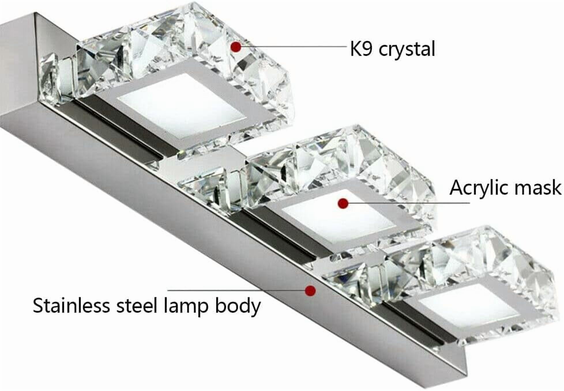 Vanity Lights,LED Modern Bathroom Vanity Lights,Front Make-up Crystal Mirror Light for Makeup Lighting Over Mirror Cabinet Sink (3 Square Lights Cold White)
